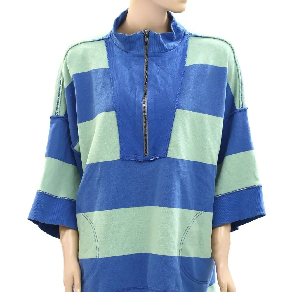 Free People We The Free Seaside Funnel Pullover Top Oversized Striped S 283967